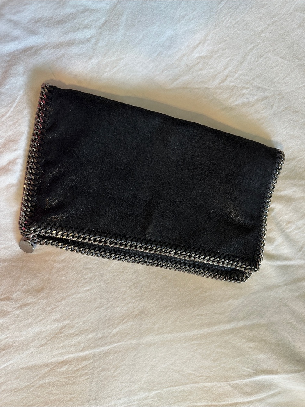Stella McCartney Black Faux-Leather Chain-Trim Clutch